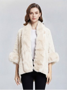 Premium Faux Fur Cape with Rose Imprints & Sleeves